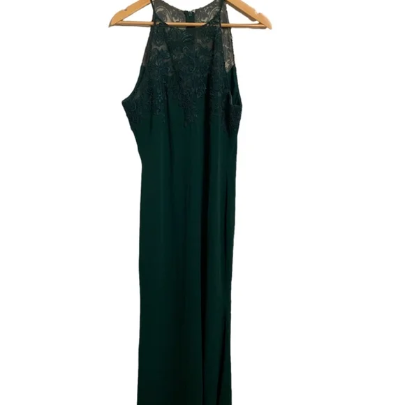 Badgley Mischka Tyler Gown Emerald Lace Hi Neck Maxi Dress Green  14 - Picture 3 of 4